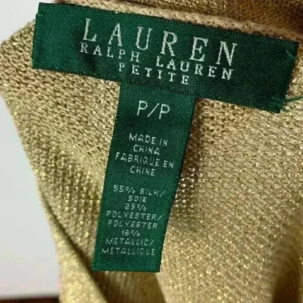 Lauren Ralph Lauren sweater P/P 55% silk gold metallic button down knit cardigan